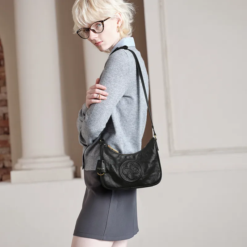CASSILE Cow Leather Crescent Moon Shoulder Bag Regular Women's Truffle Black-7
