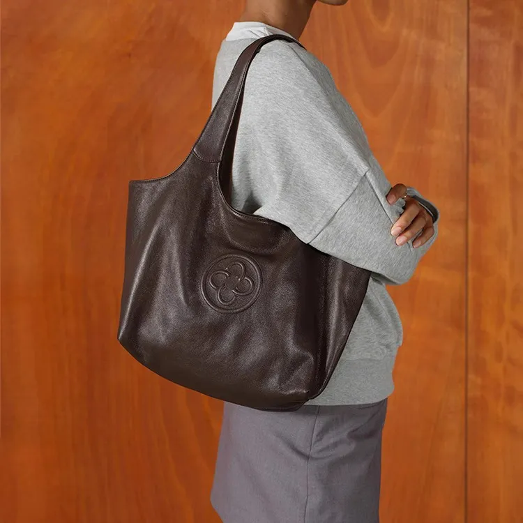 CASSILE Sheepskin Shoulder Bag Soft Bag Portable Laptop Bag Shopping Bag Shoulder Bag Large Size Women's Chocolate-5
