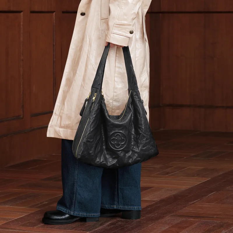 CASSILE Sheepskin Shoulder Bag Large Size Women's Black-5
