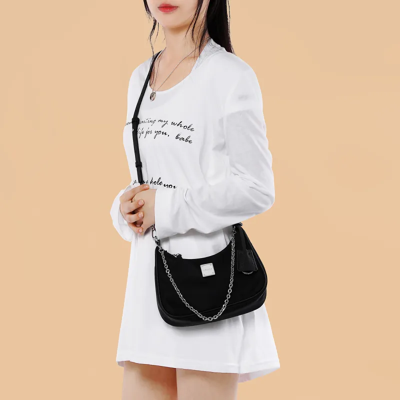CASSILE Synthetic Leather Crescent Bag, Chain Shoulder Bag, Crossbody Bag Small Size Women's Black-7