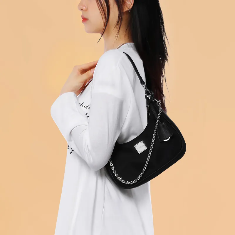 CASSILE Synthetic Leather Crescent Bag, Chain Shoulder Bag, Crossbody Bag Small Size Women's Black-4