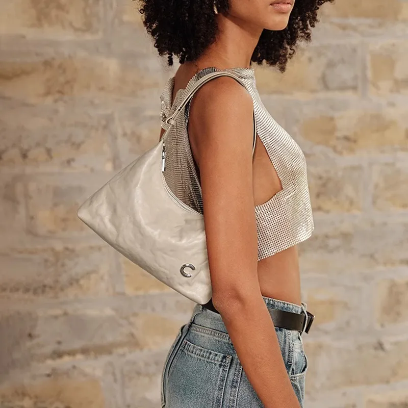 CASSILE Vegetable Tanned Top Grain Cow Leather Shoulder Bag Regular Women's Tallow White Jade-5