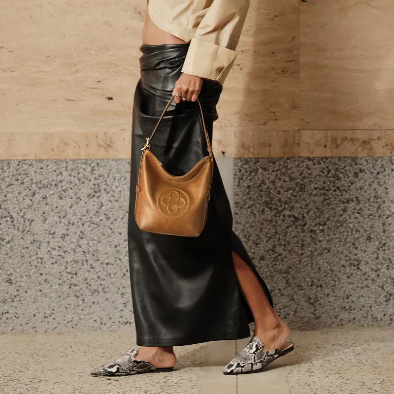CASSILE Cow Leather Crossbody Bag, Shoulder Bag Trumpets Women's Amber-5