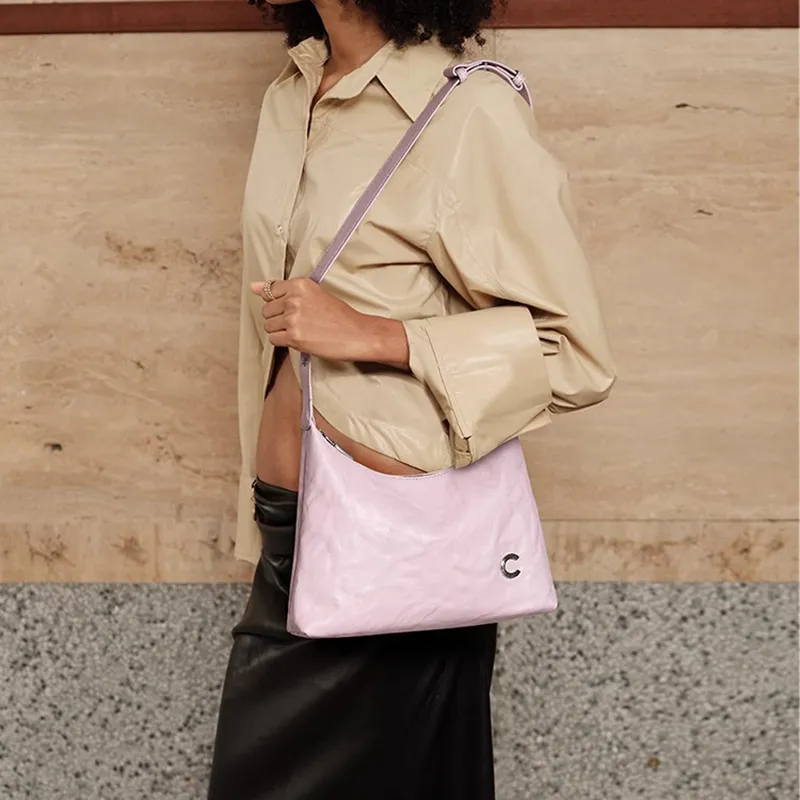 CASSILE Cow Leather Crossbody Handbag, Shoulder Bag Women's Cherry Blossom Pink-6