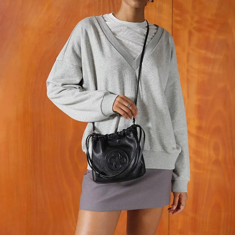 CASSILE Italy Version Imported Sheepskin Vegan Leather Trash Bag Crossbody Bag Shoulder Bag Small Size Women's Black-5