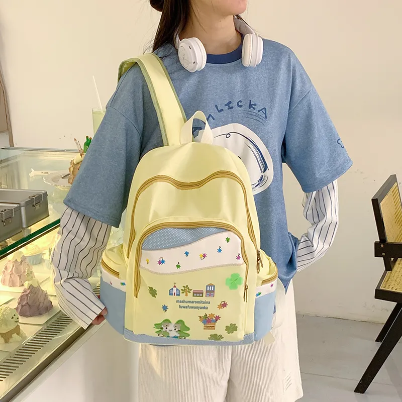 SEVENMOONS Nylon Fabric Backpack Women's Yellow-2