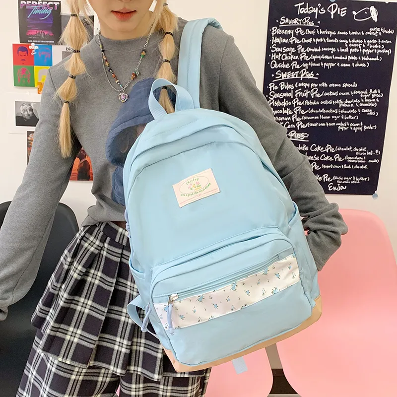 SEVENMOONS Nylon Fabric Backpack Women's Black/Pink/White/Blue/Green-10