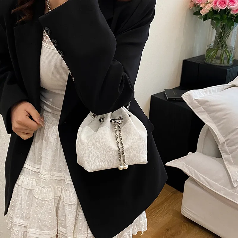 SEVENMOONS PU Bucket Bag, Shoulder Bag Regular Women's White/Black/Pink/Blue-2