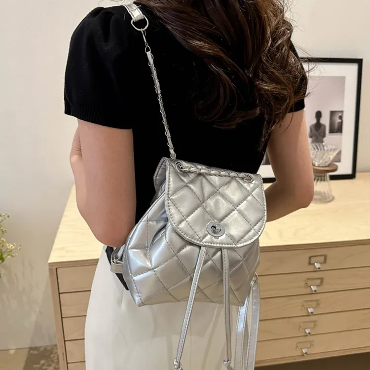 SEVENMOONS PU Backpack Women's Black/White/Silver-8