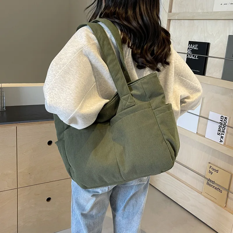 SEVENMOONS Corduroy Shoulder Bag Unisex White/Gray/Black/Army Green/Brown-11