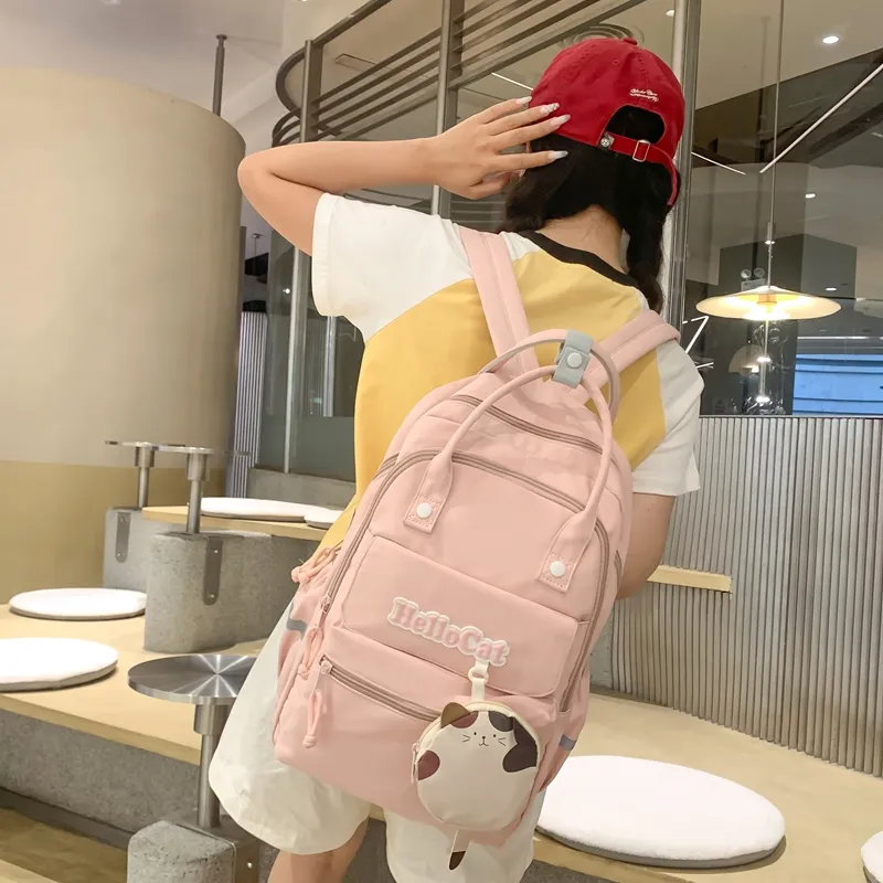 SEVENMOONS Nylon Backpack Regular Unisex Pink/Purple/Green/Blue/Brown/Black-2