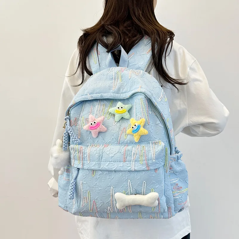 SEVENMOONS Nylon Backpack Unisex White/Black/Pink/Yellow/Sky Blue-11