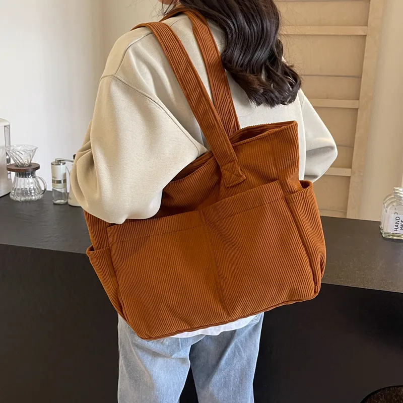SEVENMOONS Corduroy Shoulder Bag Unisex White/Gray/Black/Army Green/Brown-14