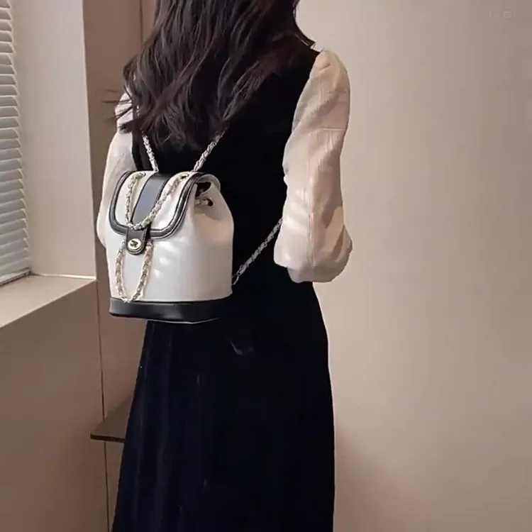 SEVENMOONS PU Backpack Regular Unisex Black/White/Black White/Silver-8