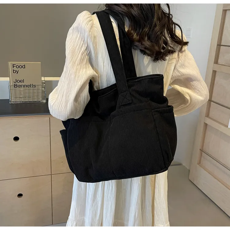 SEVENMOONS Corduroy Shoulder Bag Unisex White/Gray/Black/Army Green/Brown-7