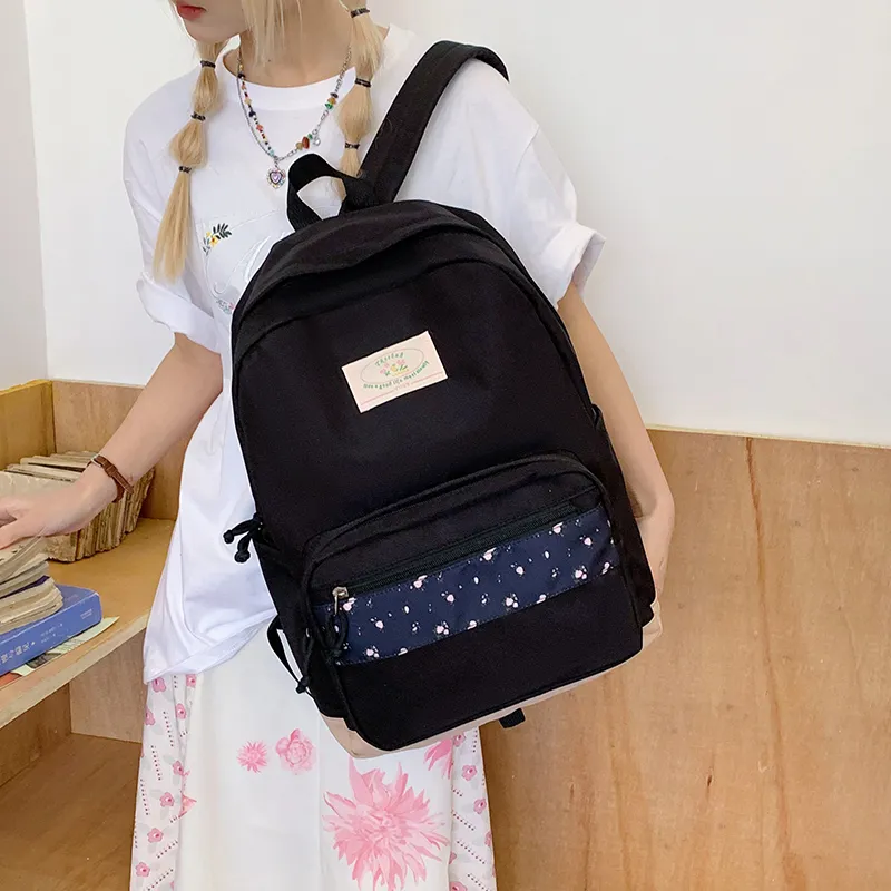 SEVENMOONS Nylon Fabric Backpack Women's Black/Pink/White/Blue/Green-1