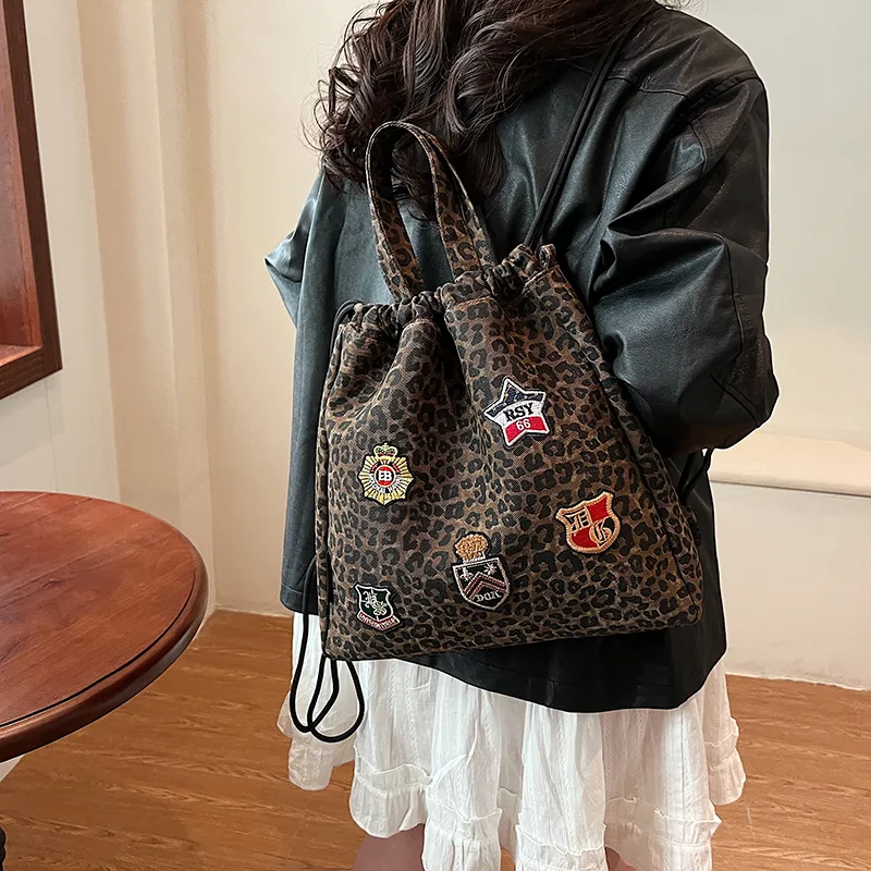 SEVENMOONS Canvas Backpack Unisex Leopard Print-4
