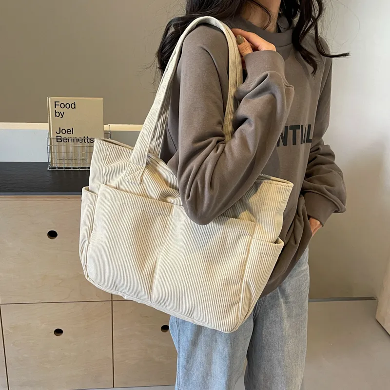 SEVENMOONS Corduroy Shoulder Bag Unisex White/Gray/Black/Army Green/Brown-1