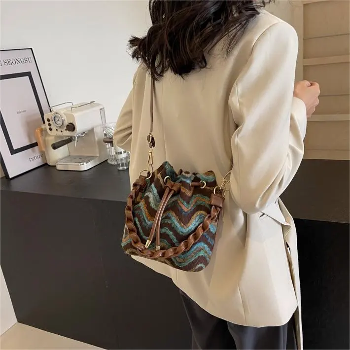SEVENMOONS PU Canvas Bag, One Shoulder Handbag Regular Women's Ecru/Black/Brown-12