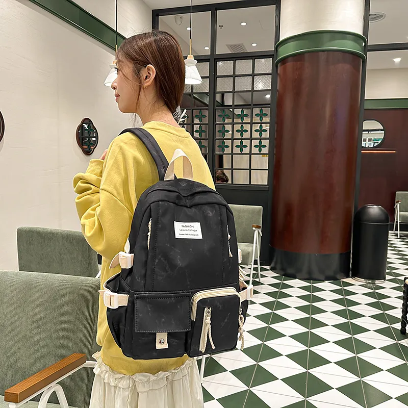 SEVENMOONS Nylon Backpack Unisex Ecru/Black/Burgundy/Blue-4