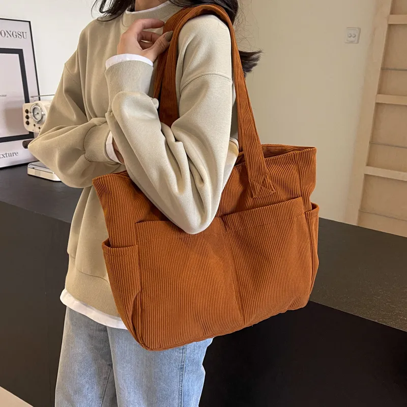 SEVENMOONS Corduroy Shoulder Bag Unisex White/Gray/Black/Army Green/Brown-13
