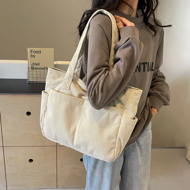 SEVENMOONS Corduroy Shoulder Bag Unisex White/Gray/Black/Army Green/Brown-2