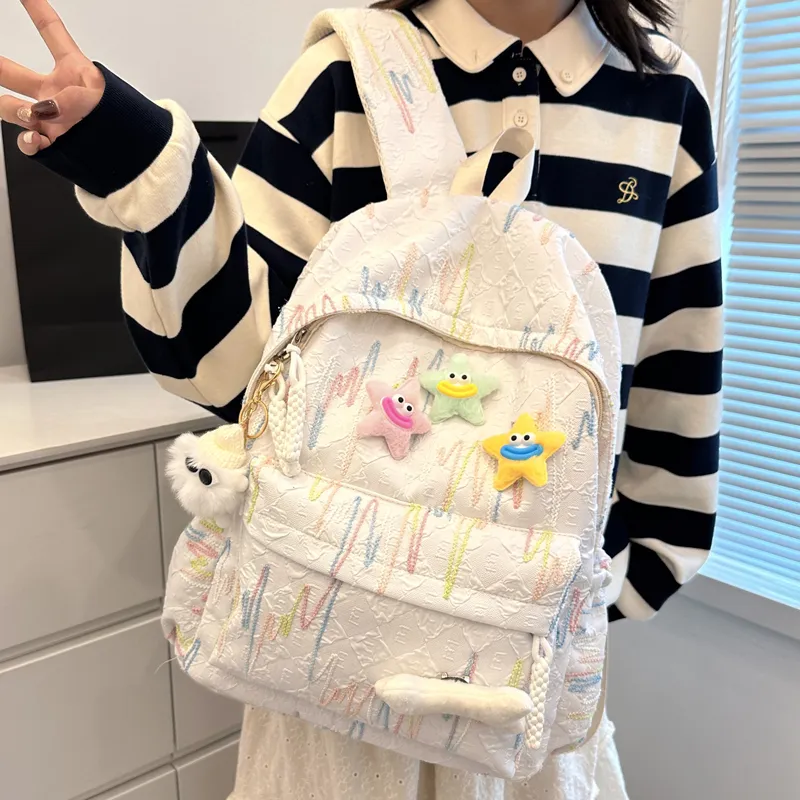 SEVENMOONS Nylon Backpack Unisex White/Black/Pink/Yellow/Sky Blue-2