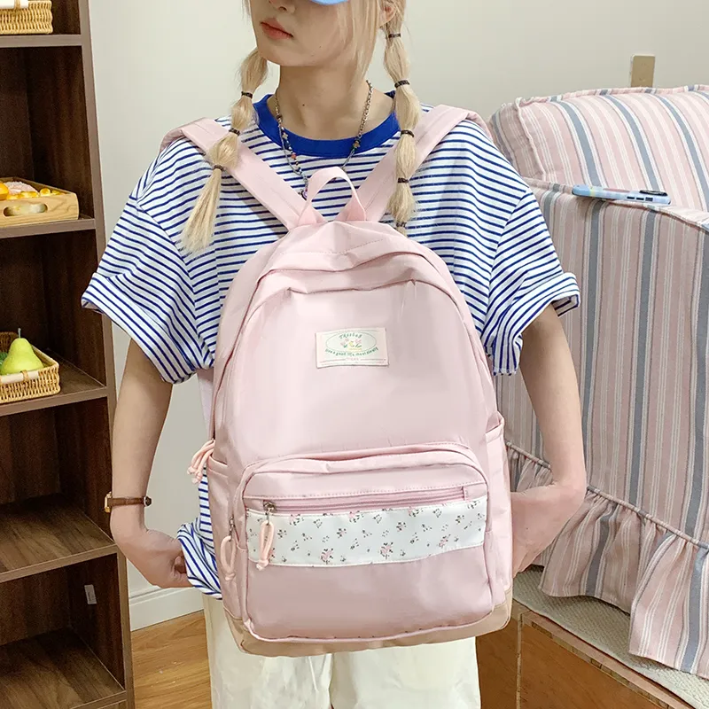 SEVENMOONS Nylon Fabric Backpack Women's Black/Pink/White/Blue/Green-5