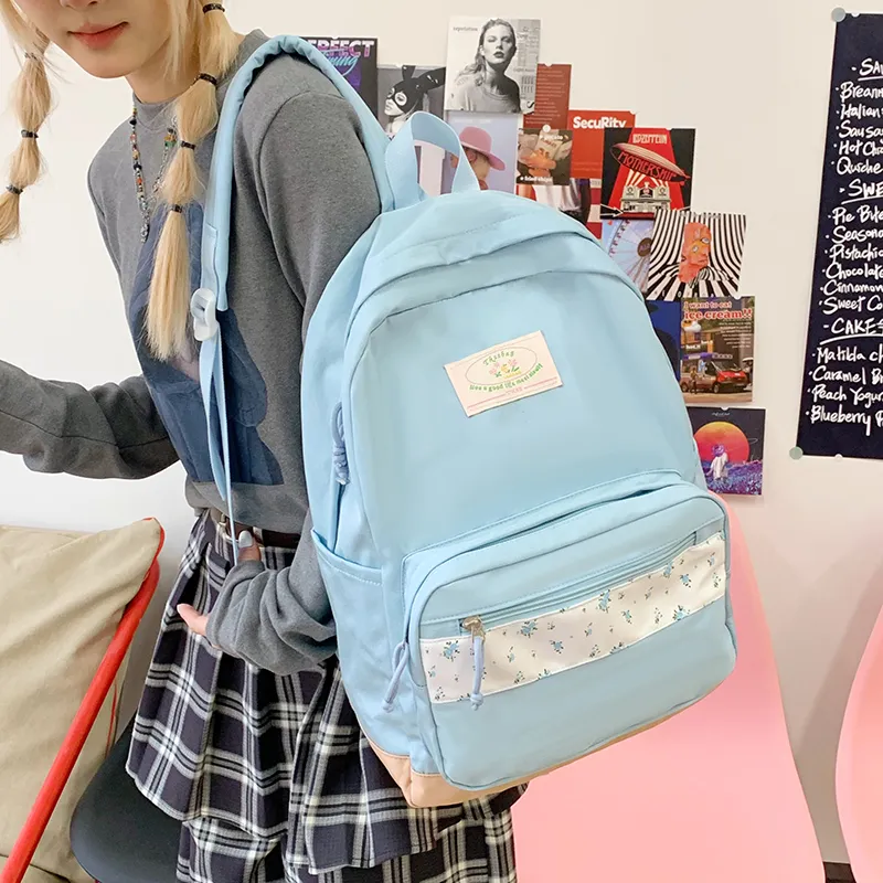 SEVENMOONS Nylon Fabric Backpack Women's Black/Pink/White/Blue/Green-11
