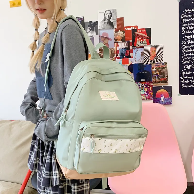 SEVENMOONS Nylon Fabric Backpack Women's Black/Pink/White/Blue/Green-14