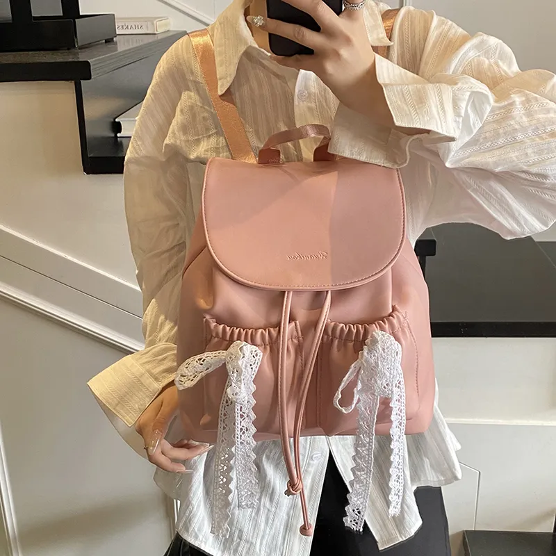 SEVENMOONS PU Backpack Regular Women's Beige/Pink/Black-5