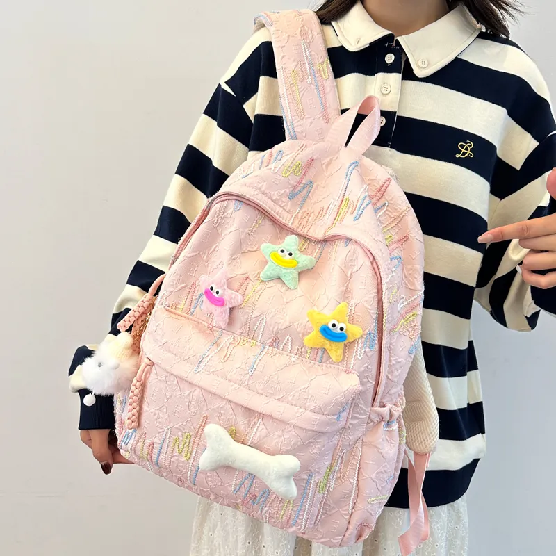 SEVENMOONS Nylon Backpack Unisex White/Black/Pink/Yellow/Sky Blue-7