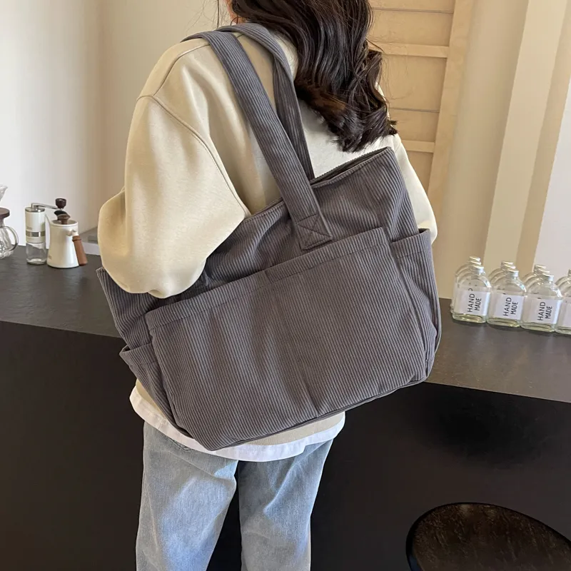 SEVENMOONS Corduroy Shoulder Bag Unisex White/Gray/Black/Army Green/Brown-5