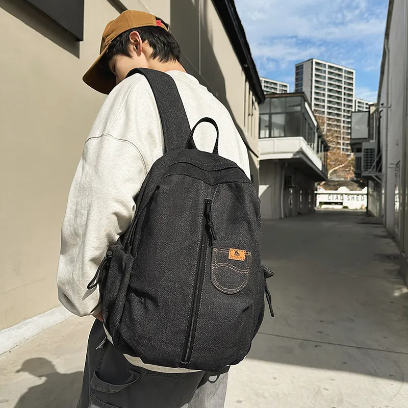 SEVENMOONS Denim Backpack Unisex Black/Blue-1
