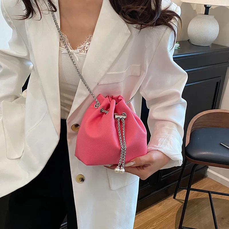 SEVENMOONS PU Bucket Bag, Shoulder Bag Regular Women's White/Black/Pink/Blue-7