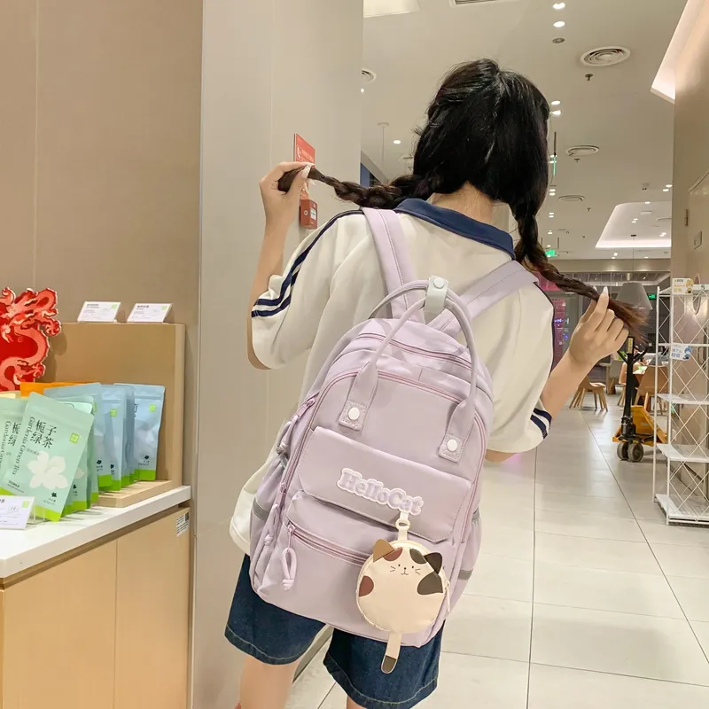 SEVENMOONS Nylon Backpack Regular Unisex Pink/Purple/Green/Blue/Brown/Black-4