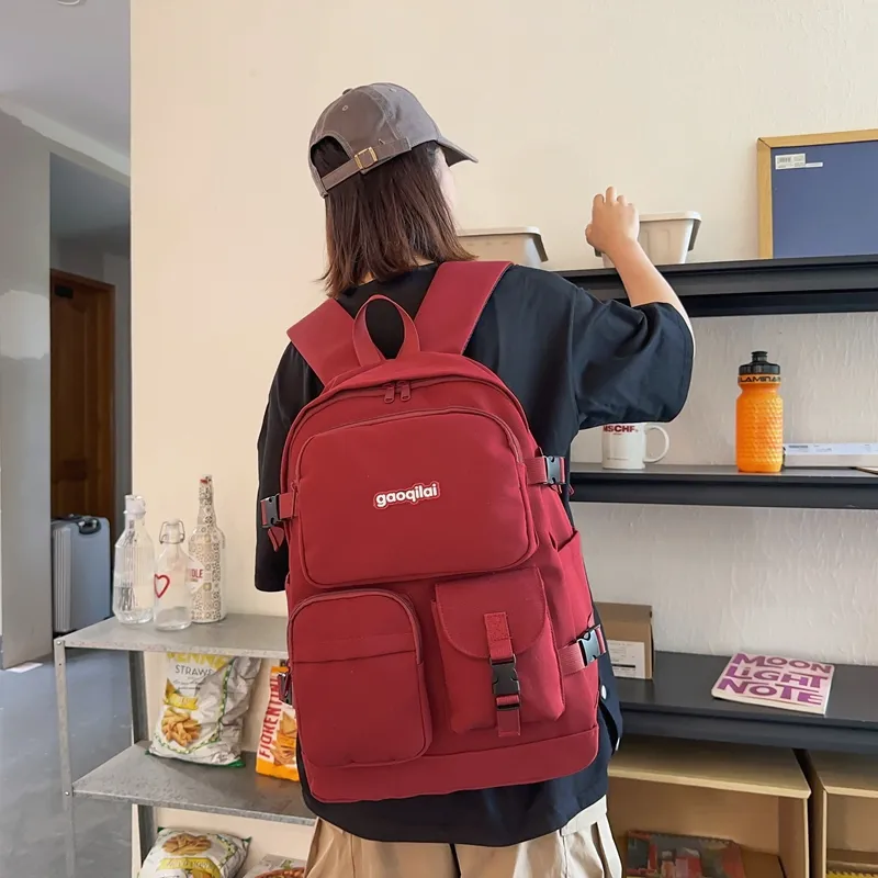 SEVENMOONS Nylon Backpack Unisex White/Black/Red/Purple-8