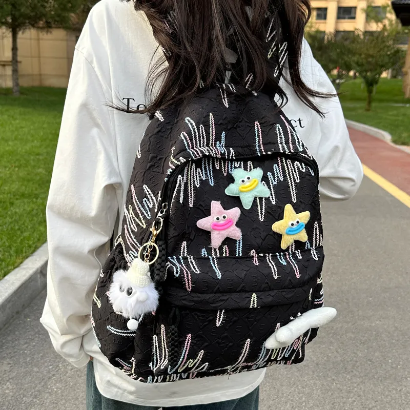 SEVENMOONS Nylon Backpack Unisex White/Black/Pink/Yellow/Sky Blue-4