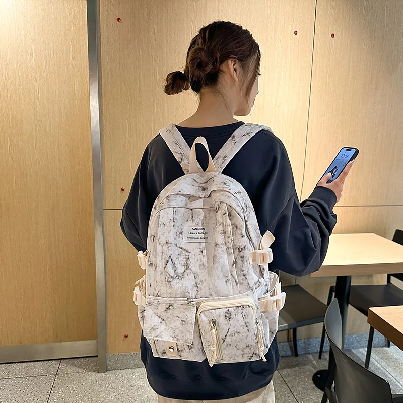 SEVENMOONS Nylon Backpack Unisex Ecru/Black/Burgundy/Blue-1