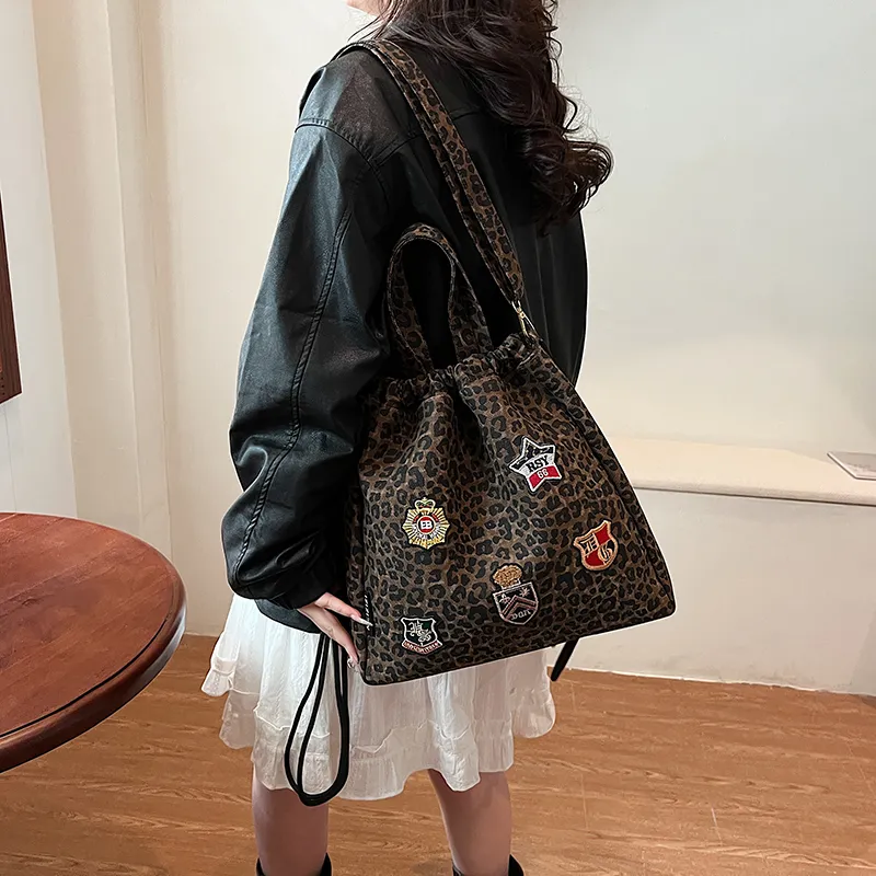 SEVENMOONS Canvas Backpack Unisex Leopard Print-5