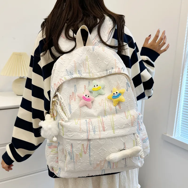 SEVENMOONS Nylon Backpack Unisex White/Black/Pink/Yellow/Sky Blue-1