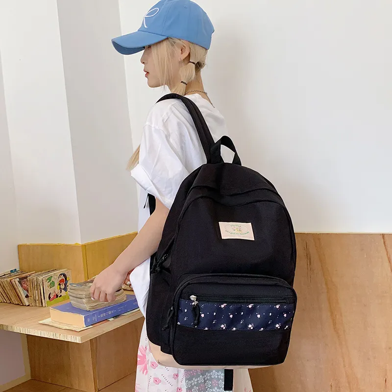 SEVENMOONS Nylon Fabric Backpack Women's Black/Pink/White/Blue/Green-2