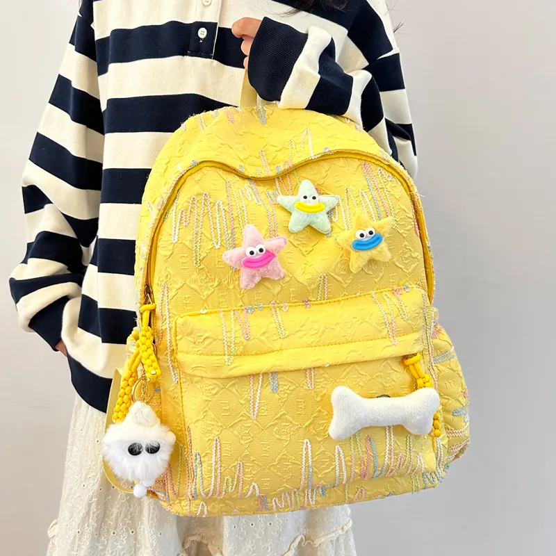 SEVENMOONS Nylon Backpack Unisex White/Black/Pink/Yellow/Sky Blue-9