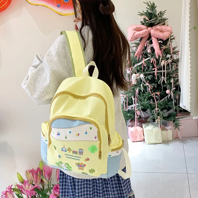SEVENMOONS Nylon Fabric Backpack Women's Yellow-3