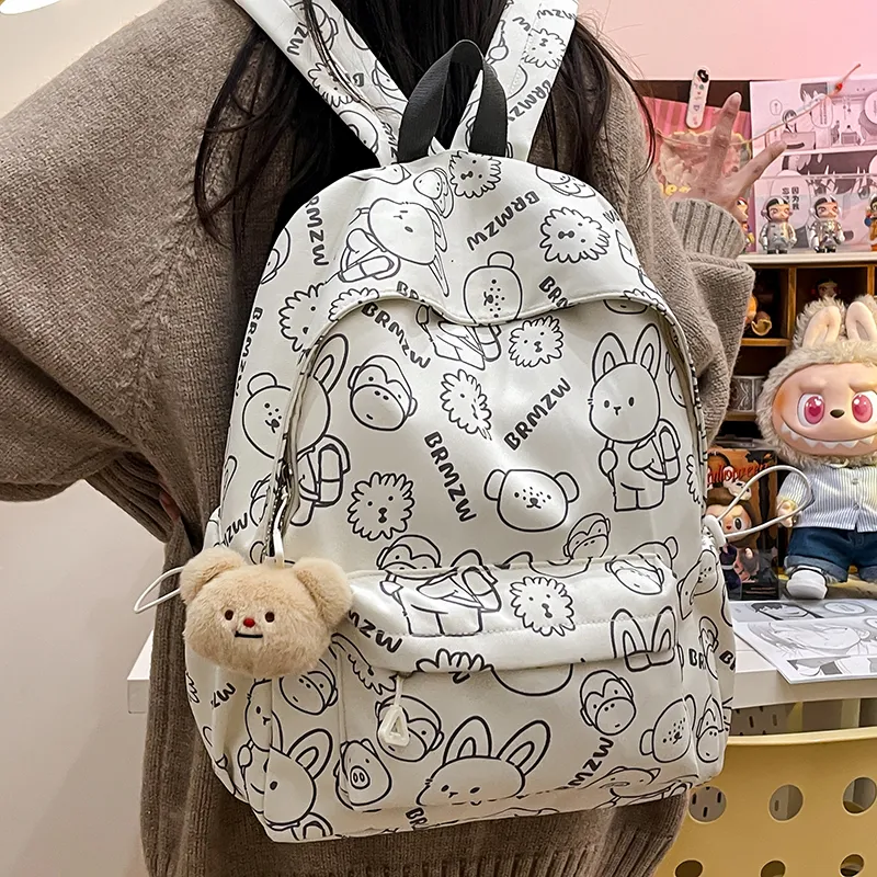 SEVENMOONS Nylon Fabric Backpack Unisex White Gray/White Gray Blue-2
