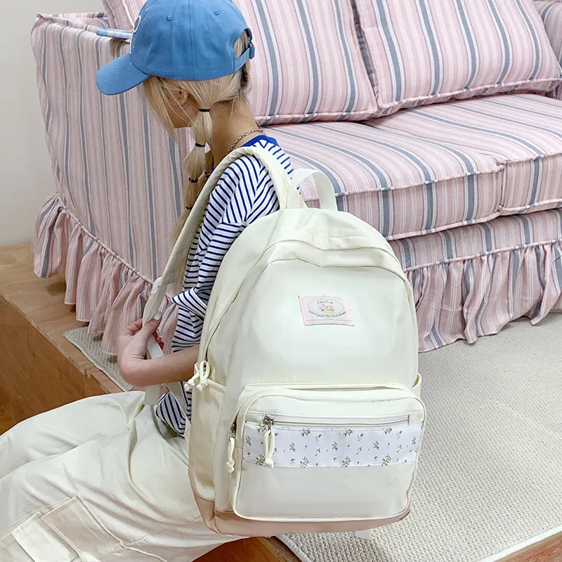 SEVENMOONS Nylon Fabric Backpack Women's Black/Pink/White/Blue/Green-8