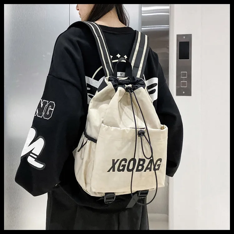 SEVENMOONS Nylon Backpack Large Size Unisex Ecru/Black/Gray/Khaki-1