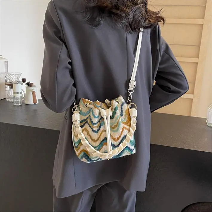 SEVENMOONS PU Canvas Bag, One Shoulder Handbag Regular Women's Ecru/Black/Brown-3