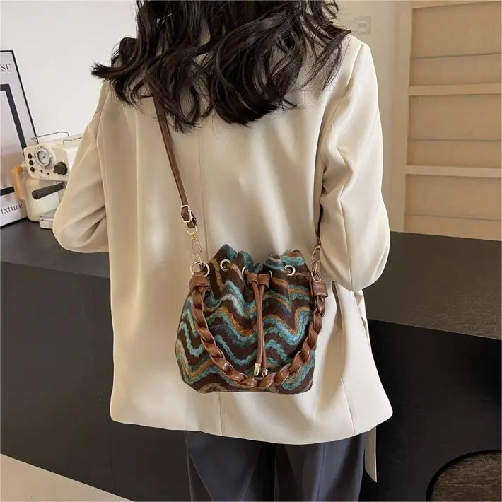 SEVENMOONS PU Canvas Bag, One Shoulder Handbag Regular Women's Ecru/Black/Brown-13