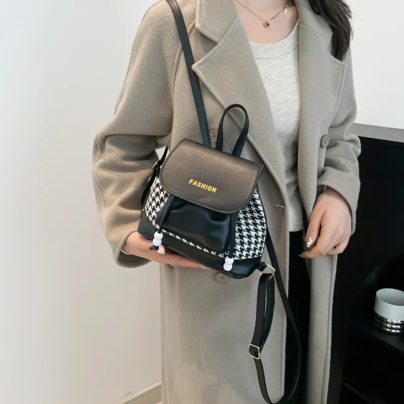 SEVENMOONS PU Backpack Women's Houndstooth Black/Houndstooth Coffee/Houndstooth Khaki-1